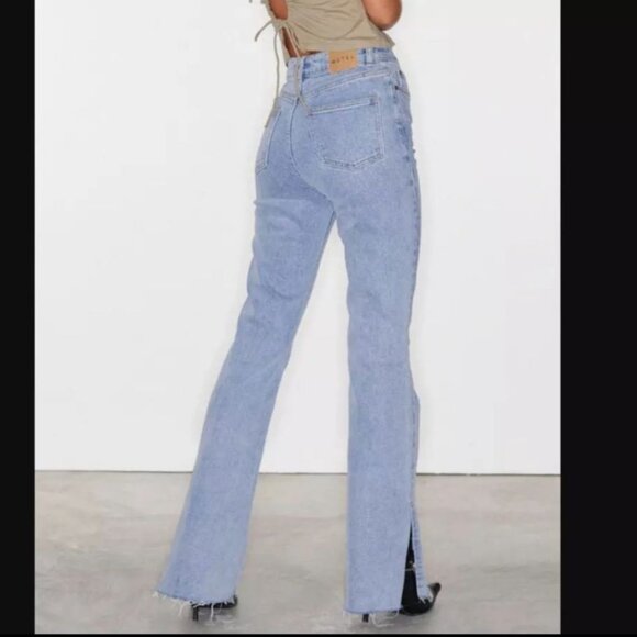 Motel Denim Black Split Bootleg High-Waist Jeans Women's L - Picture 2 of 12